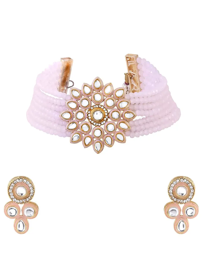 Yellow Chimes Necklaces Yellow Chimes Kundan Jewellery Set for Women Ethnic Artificial Beads Pink Floral Traditional Choker Necklace Set for Women and Girls Yellow Chimes Necklaces Yellow Chimes Kundan Jewellery Set for Women Ethnic Artificial Beads Pink Floral Traditional Choker Necklace Set for Women and Girls