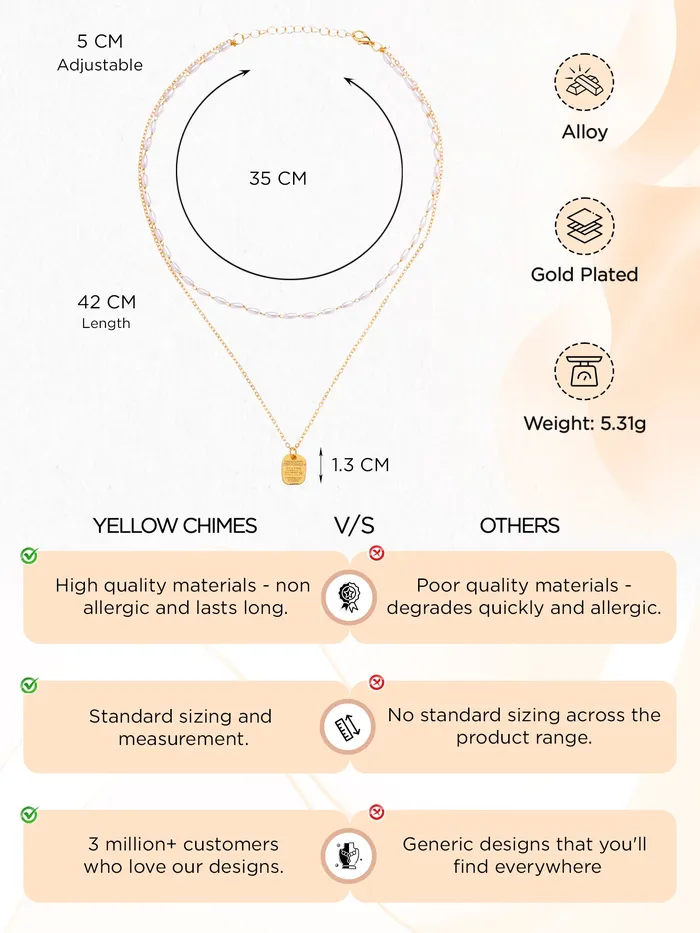 Yellow Chimes Necklaces Yellow Chimes Layered Pearl Necklace for Women Fashion Gold Plated Chain Pendant Necklace Multilayered Chain Necklace for Girls Glam Chains Birthday Anniversary Gift for Women Wife