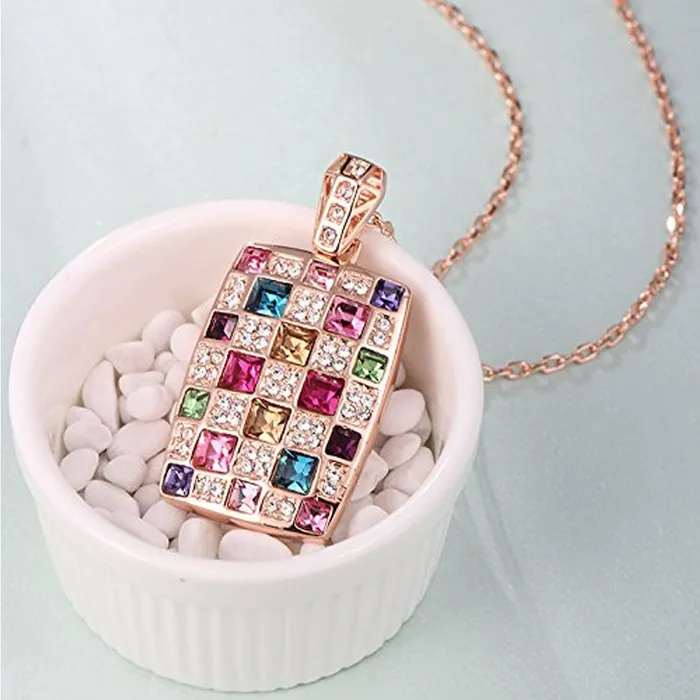Yellow Chimes Necklaces Yellow Chimes Luxury Princess Multicolor Swiss AAA Zircons 18K Rose Gold Plated Pendant for Women