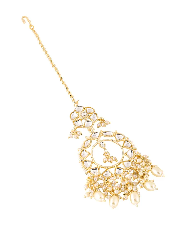 Yellow Chimes Necklaces Yellow Chimes Maang Tikka for Women Gold Plated Kundan Studded Beads Drop Maangtikka for Women and Girls