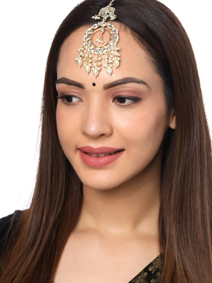 Yellow Chimes Necklaces Yellow Chimes Maang Tikka for Women Gold Plated Kundan Studded Beads Drop Maangtikka for Women and Girls