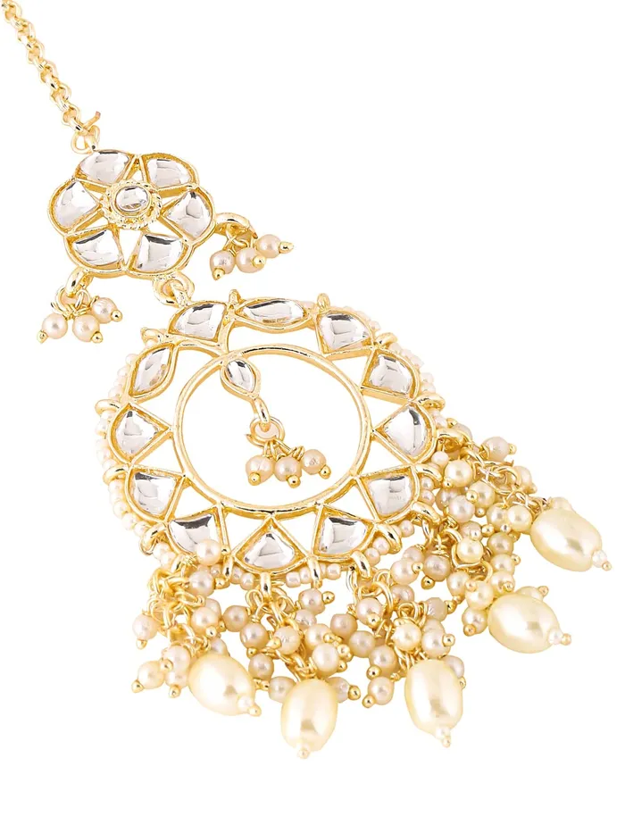 Yellow Chimes Necklaces Yellow Chimes Maang Tikka for Women Gold Plated Kundan Studded Beads Drop Maangtikka for Women and Girls