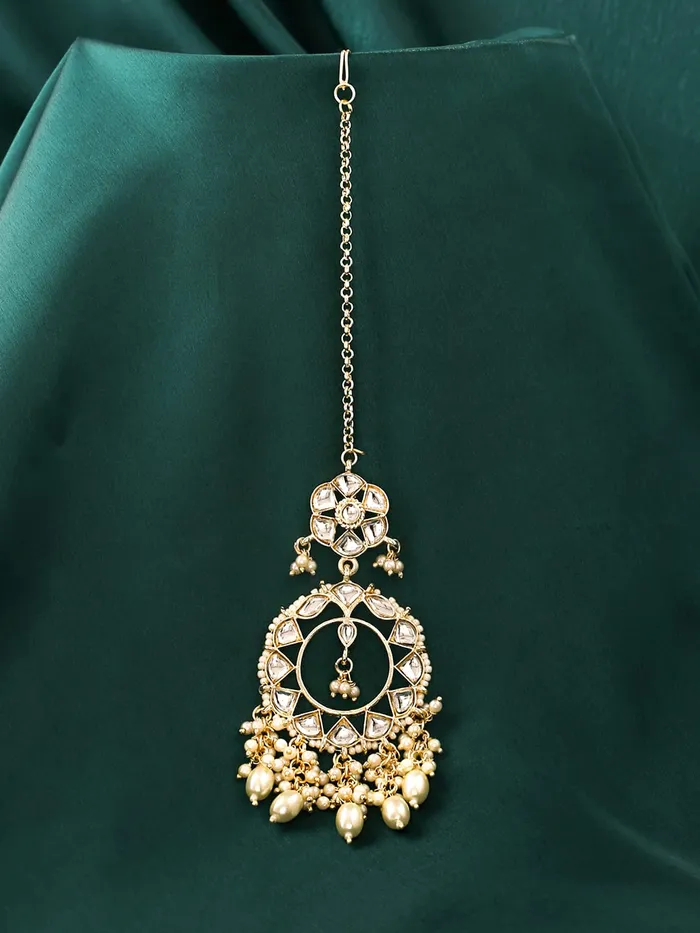 Yellow Chimes Necklaces Yellow Chimes Maang Tikka for Women Gold Plated Kundan Studded Beads Drop Maangtikka for Women and Girls