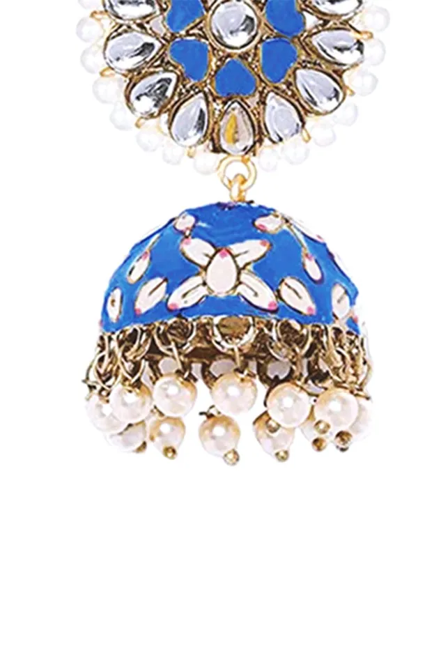 Yellow Chimes Necklaces Yellow Chimes Meenakari Jhumka Earrings Handcrafted Gold toned Traditional Dark Blue JhumkaJhumki Earrings for Women and Girls