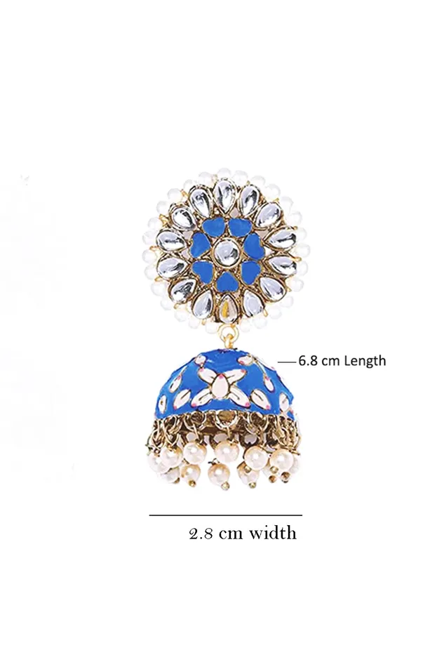 Yellow Chimes Necklaces Yellow Chimes Meenakari Jhumka Earrings Handcrafted Gold toned Traditional Dark Blue JhumkaJhumki Earrings for Women and Girls