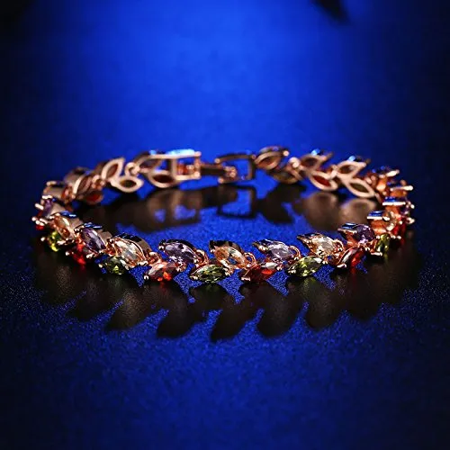 Yellow Chimes Necklaces Yellow Chimes Moxie Collection LeafsinTiara Swiss Cubic Zircon 18K Gold Plated Diamond Strand Bracelet for Girls and Women