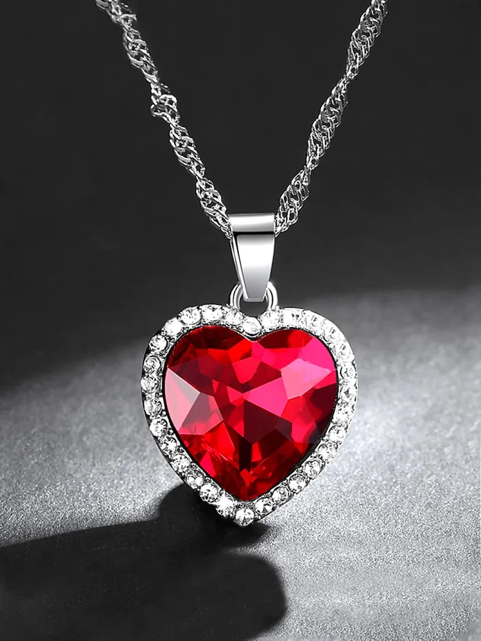 Yellow Chimes Necklaces Yellow Chimes Pendant for Women and Girls Crystal Pendant for Women Heart Shaped Pendant Red Stone Pendant with Chain Birthday Gift for girls and women Anniversary Gift for Wife