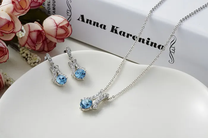 Yellow Chimes Necklaces Yellow Chimes Pendant Set for Women and Girls A5 High Grade Blue Crystal Pendant Set Silver Tone Chain Pendant With Earrings Set for Girls Birthday Gifts For Women