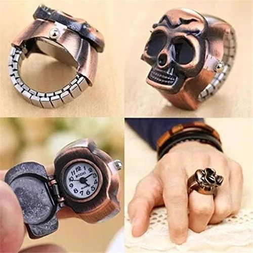 Yellow Chimes Necklaces Yellow Chimes Rings for Men Watch Ring Skull Design Vintage Look Stretchable Finger Ring Watch For Men and Boys