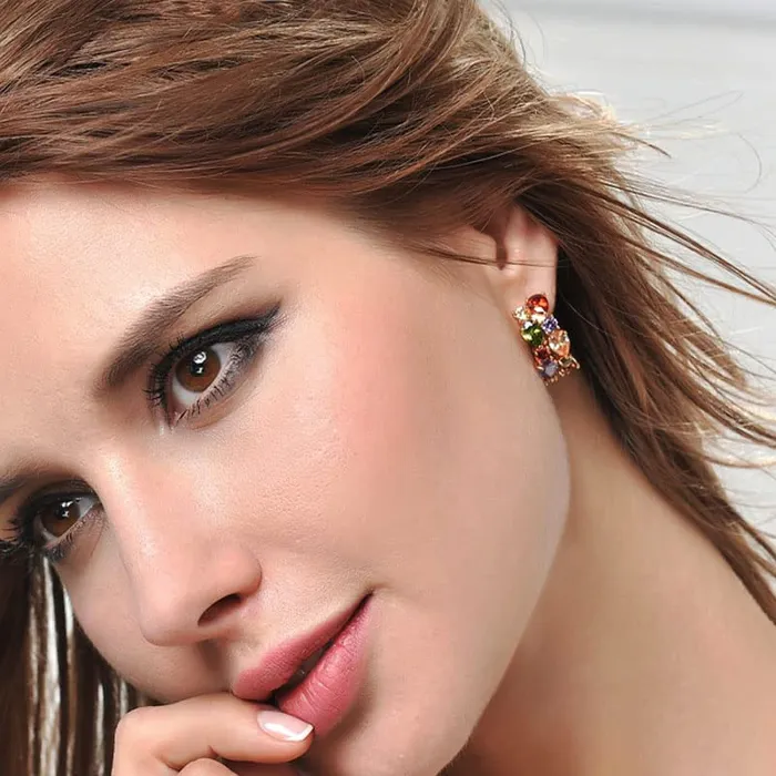 Yellow Chimes Necklaces Yellow Chimes Sparkling Colors Flowerets Vine Swiss CZ Clip On Earrings for Women