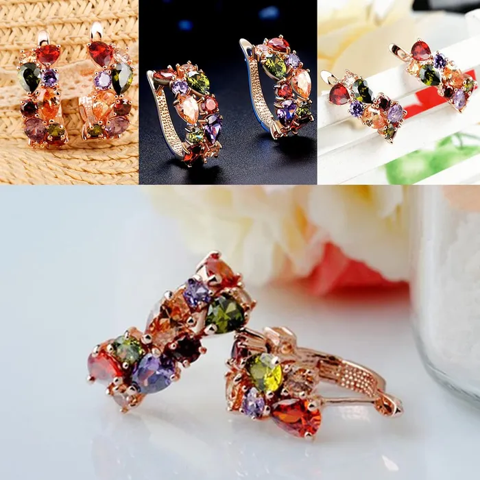 Yellow Chimes Necklaces Yellow Chimes Sparkling Colors Flowerets Vine Swiss CZ Clip On Earrings for Women