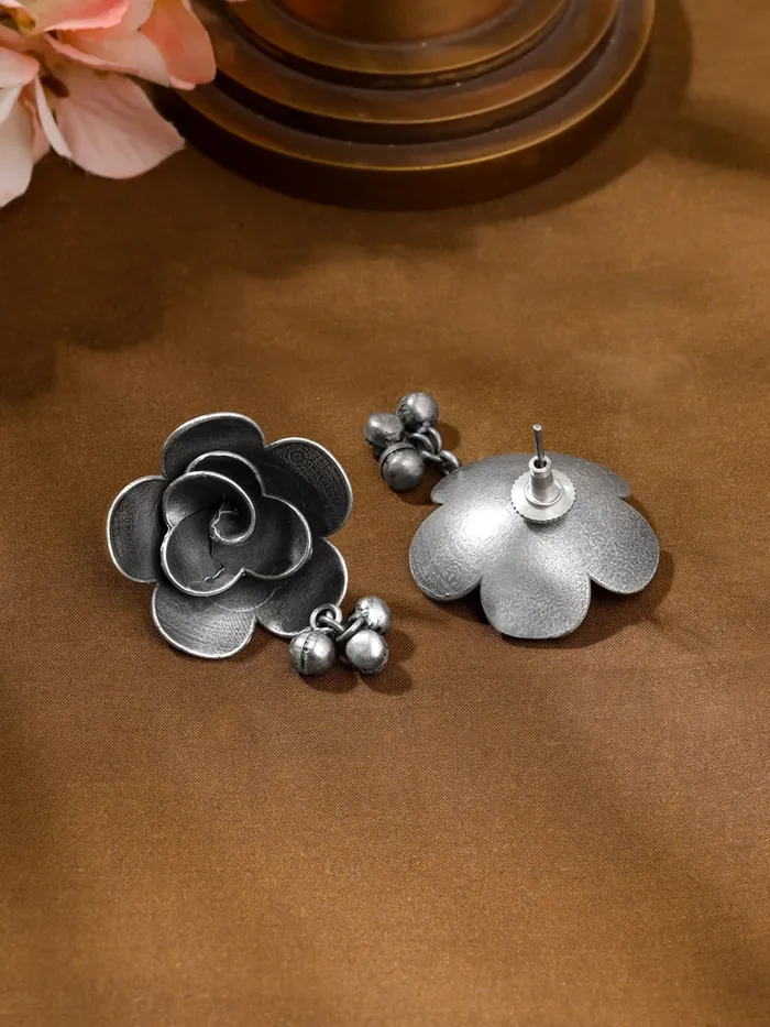 Yellow Chimes Necklaces Yellow Chimes Stud Earrings for Women Girls Silver Oxidised Studs Earrings Floral Shaped Traditional Silver Oxidised Plated Stud Earrings Birthday Gift For Girls Anniversary Gift for Wife