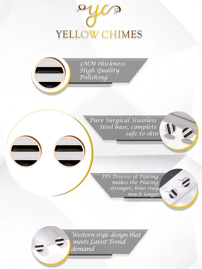 Yellow Chimes Necklaces Yellow Chimes Stud Earrings for Women Western Rose Gold Plated Stainless Steel White Black Circular Studs For Women and Girls