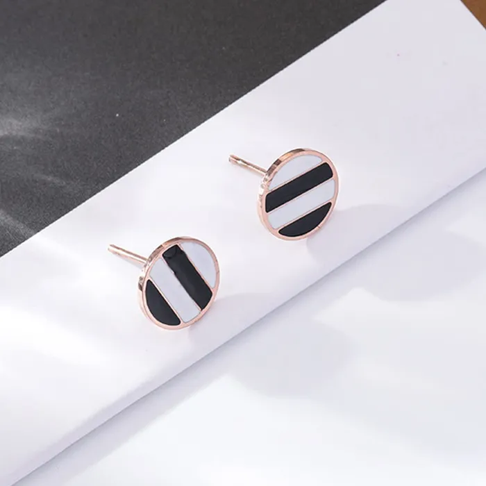 Yellow Chimes Necklaces Yellow Chimes Stud Earrings for Women Western Rose Gold Plated Stainless Steel White Black Circular Studs For Women and Girls