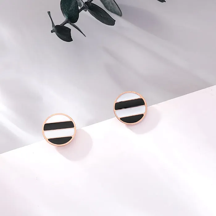 Yellow Chimes Necklaces Yellow Chimes Stud Earrings for Women Western Rose Gold Plated Stainless Steel White Black Circular Studs For Women and Girls