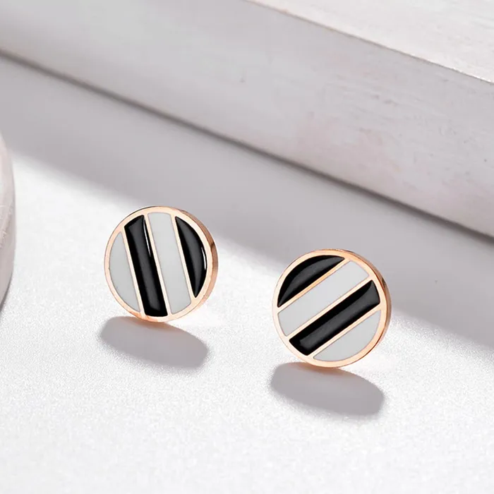 Yellow Chimes Necklaces Yellow Chimes Stud Earrings for Women Western Rose Gold Plated Stainless Steel White Black Circular Studs For Women and Girls