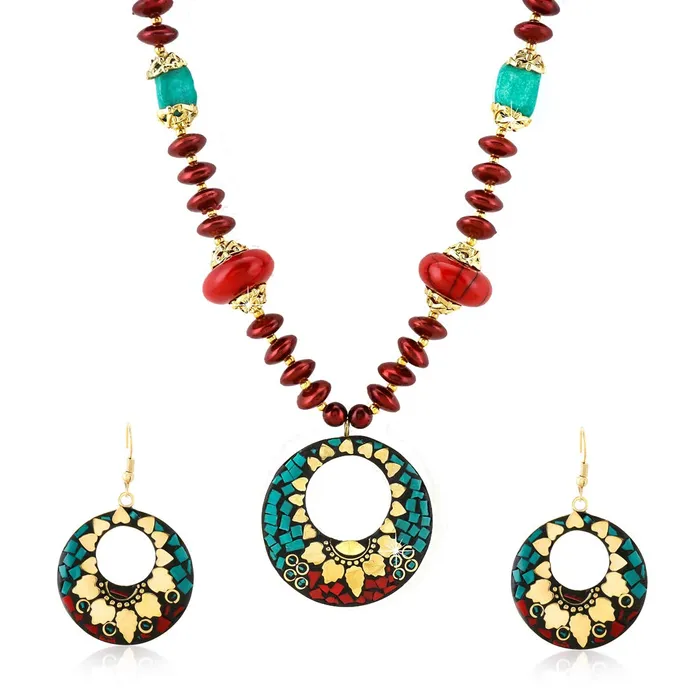 Yellow Chimes Necklaces Yellow Chimes Tibetan Laac Work Necklace with Earrings Tribal Beads Necklace Jewellery Set for Women and Girls Yellow Chimes Necklaces Yellow Chimes Tibetan Laac Work Necklace with Earrings Tribal Beads Necklace Jewellery Set for Women and Girls