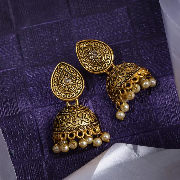 Yellow Chimes Necklaces Yellow Chimes Traditional JhumkaJhumki Earrings Temple Jewellery Antique Oxidized Matte Gold Plated Pearl Earrings for Womens Girls