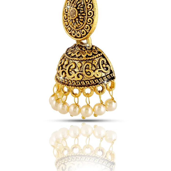 Yellow Chimes Necklaces Yellow Chimes Traditional JhumkaJhumki Earrings Temple Jewellery Antique Oxidized Matte Gold Plated Pearl Earrings for Womens Girls