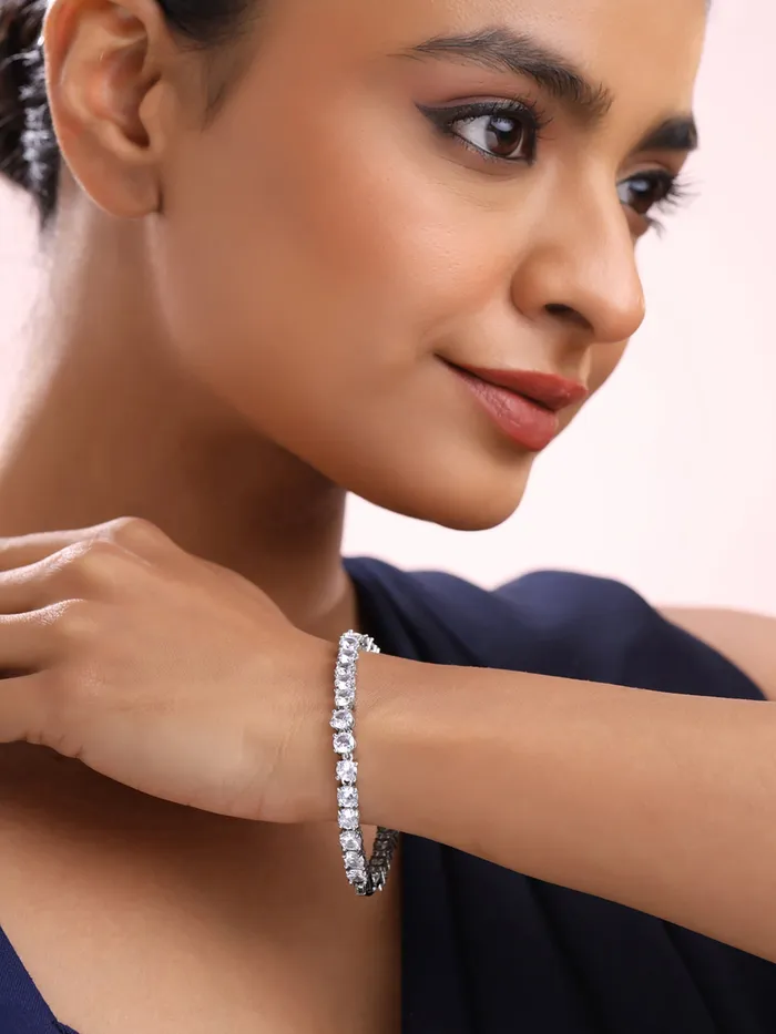 Yellow Chimes Necklaces Yellow Chimes Women Crystal Bracelets Silver Toned Bracelets For Women White CZ Crystals Bracelet For Woman Birthday Gift for Girls Women Anniversary Gift for Wife
