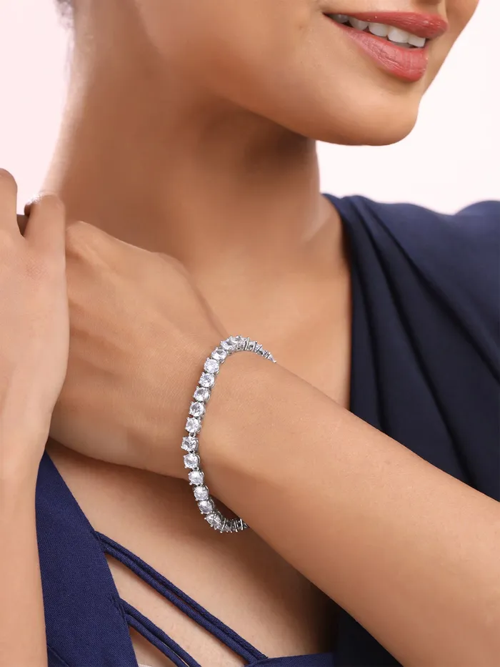 Yellow Chimes Necklaces Yellow Chimes Women Crystal Bracelets Silver Toned Bracelets For Women White CZ Crystals Bracelet For Woman Birthday Gift for Girls Women Anniversary Gift for Wife