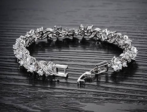 Yellow Chimes Necklaces Yellow Chimes Women Crystal Bracelets Silver Toned Bracelets For Women White CZ Crystals Bracelet For Woman Birthday Gift for Girls Women Anniversary Gift for Wife