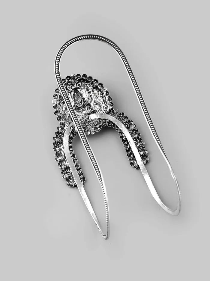 Yellow Chimes Oxidised Bajubandh for Women Silver Oxidised Armlets Authentic Kolhapuri Worked Bajubandh for Women and Girls Yellow Chimes Earrings