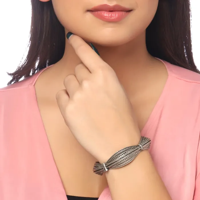 Yellow Chimes Oxidised Bangle for Women Traditional Oxidised Silver Ethnic Design Openable Bangle for Women and Girls Yellow Chimes Earrings