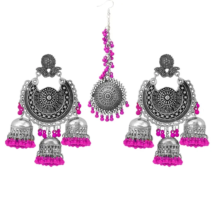 Yellow Chimes Oxidised Jhumka Earrings for Women Silver Oxidised Afghani Navratri Garba Style Traditional Maang Tikka with Jhumka Earrings for Women and Girls Yellow Chimes Earrings Yellow Chimes Oxidised Jhumka Earrings for Women Silver Oxidised Afghani Navratri Garba Style Traditional Maang Tikka with Jhumka Earrings for Women and Girls Yellow Chimes Earrings