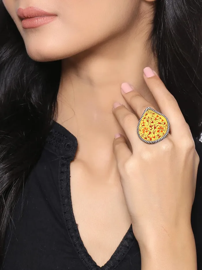 Yellow Chimes Oxidised Rings for Women Multicolor Meenakari Hand Painted Silver Oxidised Ring Adjustable Finger Rings for Women and Girls RG 1 Adjustable Yellow Chimes Necklaces