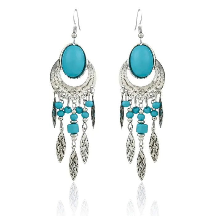 Yellow Chimes Oxidized Silver Turquoise Metal Dangle Earring for Women and Girls Yellow Chimes Earrings Yellow Chimes Oxidized Silver Turquoise Metal Dangle Earring for Women and Girls Yellow Chimes Earrings