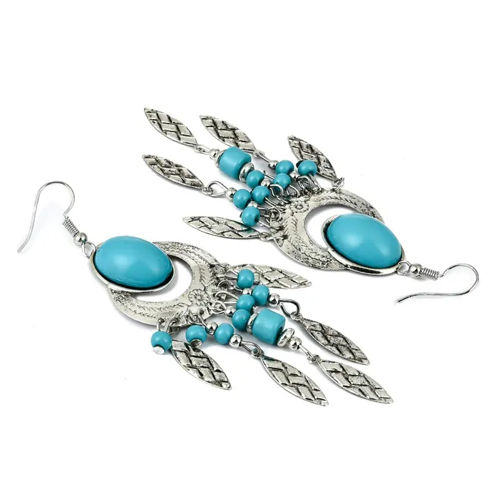 Yellow Chimes Oxidized Silver Turquoise Metal Dangle Earring for Women and Girls Yellow Chimes Earrings