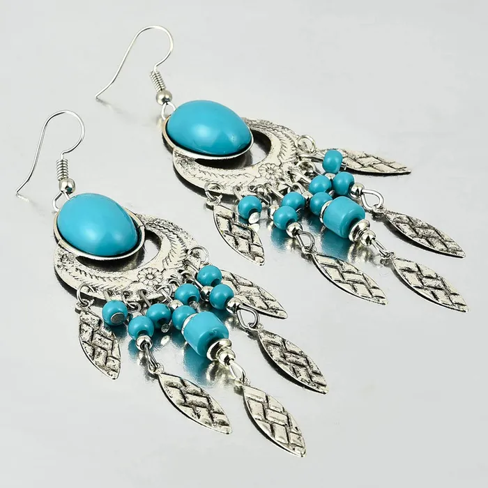 Yellow Chimes Oxidized Silver Turquoise Metal Dangle Earring for Women and Girls Yellow Chimes Earrings