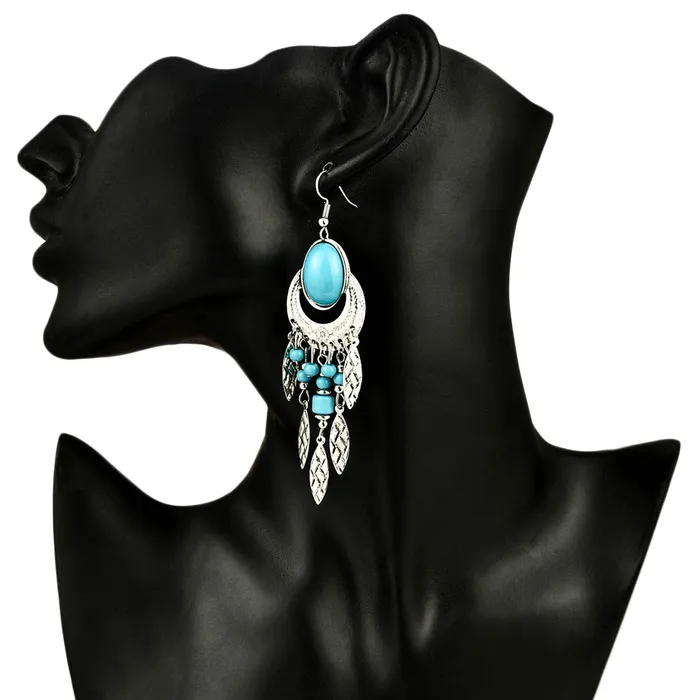 Yellow Chimes Oxidized Silver Turquoise Metal Dangle Earring for Women and Girls Yellow Chimes Earrings