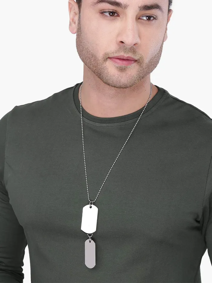 Yellow Chimes Pendant for Men and Boys Silver Dog Tag for Men Stainless Steel Army Dog Tag Chain Pendants for Men Birthday Gift for Men and Boys Anniversary Gift for Husband Yellow Chimes Earrings