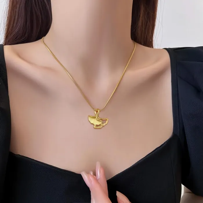 Yellow Chimes Pendant for Women and Girls Fashion Golden Pendant Necklace for Women Stainless Steel Gold Plated Ginkgo Biloba Leaf Shaped Pendant Chain Birthday Gift for Girls and Women Yellow Chimes Rings