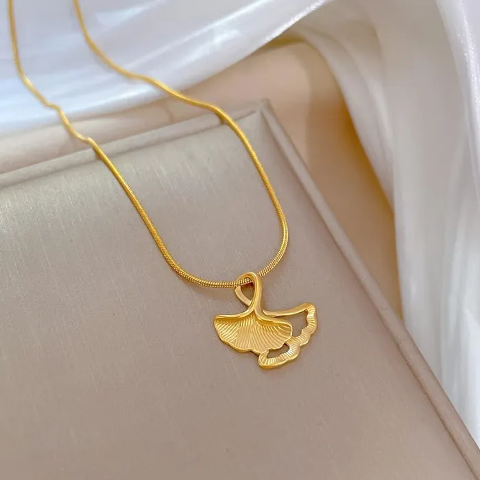 Yellow Chimes Pendant for Women and Girls Fashion Golden Pendant Necklace for Women Stainless Steel Gold Plated Ginkgo Biloba Leaf Shaped Pendant Chain Birthday Gift for Girls and Women Yellow Chimes Rings