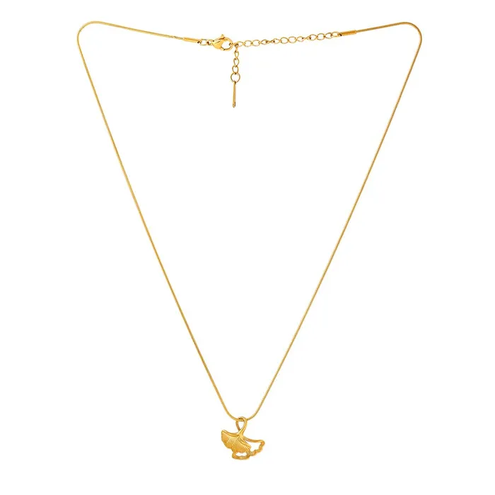 Yellow Chimes Pendant for Women and Girls Fashion Golden Pendant Necklace for Women Stainless Steel Gold Plated Ginkgo Biloba Leaf Shaped Pendant Chain Birthday Gift for Girls and Women Yellow Chimes Rings