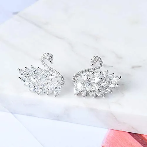 Yellow Chimes Platinum Plated Swan Design Crystal Stud Earrings for Women and Girls Yellow Chimes Necklaces