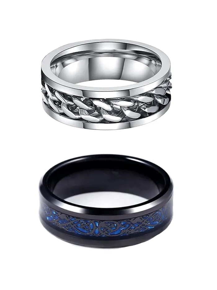Yellow Chimes Rings for Men 2 Pcs Combo Ring Stainless Steel Rings Draogn Celtic Smooth Finish Rings For Men and Boys 8 Yellow Chimes Rings