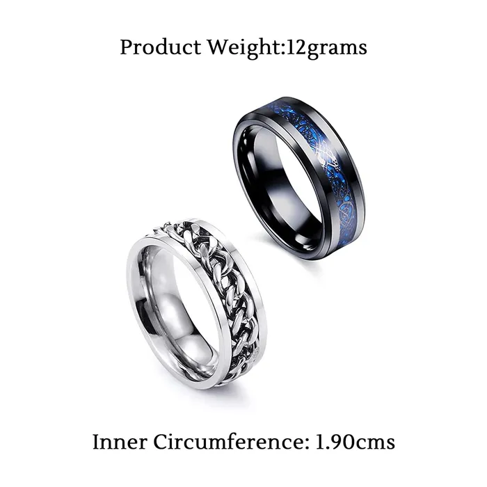Yellow Chimes Rings for Men 2 Pcs Combo Ring Stainless Steel Rings Draogn Celtic Smooth Finish Rings For Men and Boys 8 Yellow Chimes Rings