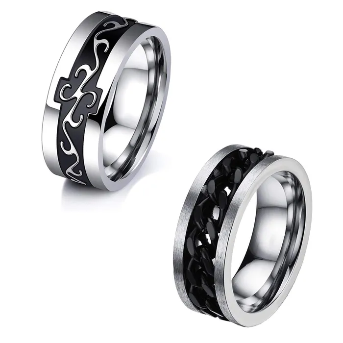 Yellow Chimes Rings for Men 2 PCs Combo Ring Stainless Steel Western Style Tough Dude Chain Band Rings for Men and Boys Yellow Chimes Earrings Yellow Chimes Rings for Men 2 PCs Combo Ring Stainless Steel Western Style Tough Dude Chain Band Rings for Men and Boys Yellow Chimes Earrings
