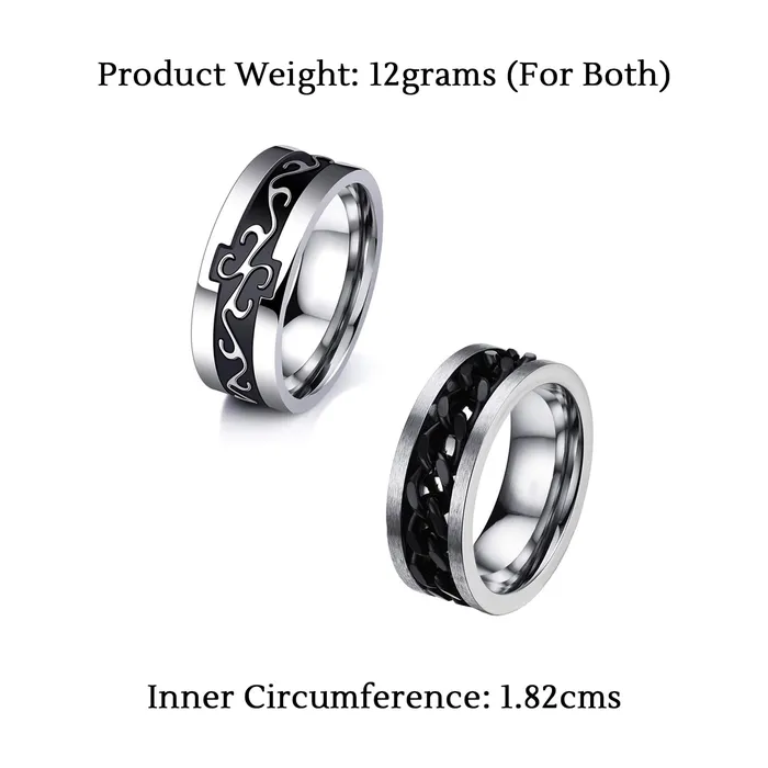 Yellow Chimes Rings for Men 2 PCs Combo Ring Stainless Steel Western Style Tough Dude Chain Band Rings for Men and Boys Yellow Chimes Earrings