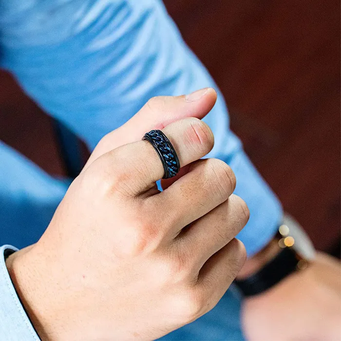 Yellow Chimes Rings for Men Chain Ring Tough Dude Blue Chain Stainless Steel Black Ring for Men and Boys Yellow Chimes Necklaces