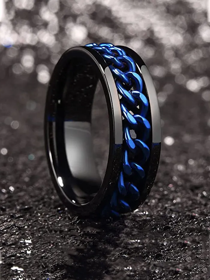 Yellow Chimes Rings for Men Chain Ring Tough Dude Blue Chain Stainless Steel Black Ring for Men and Boys Yellow Chimes Necklaces