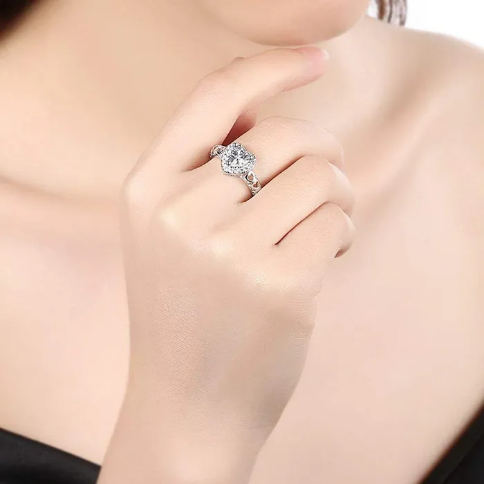 Yellow Chimes Rings for Women Exclusive White Colored Stone Crystal Swarovski Collection Silver plated Heart Shaped Alloy Studded Ring for Women and Girls Size US 8 Yellow Chimes Earrings