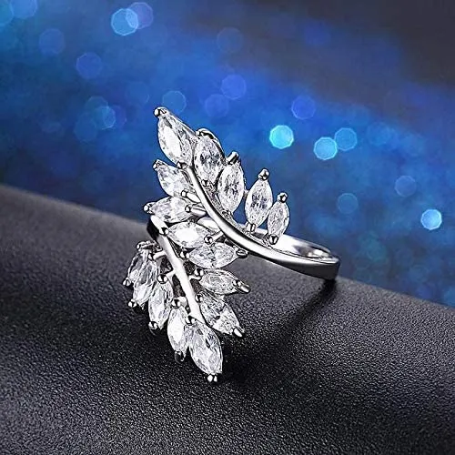 Yellow Chimes Rings for Women Eye catching White Cystal from Swarovski Collection Leaf Designed Alloy Studded Ring for Women and Girls Yellow Chimes Rings