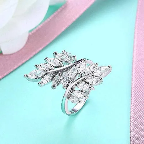 Yellow Chimes Rings for Women Eye catching White Cystal from Swarovski Collection Leaf Designed Alloy Studded Ring for Women and Girls Yellow Chimes Rings