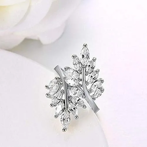 Yellow Chimes Rings for Women Eye catching White Cystal from Swarovski Collection Leaf Designed Alloy Studded Ring for Women and Girls Yellow Chimes Rings