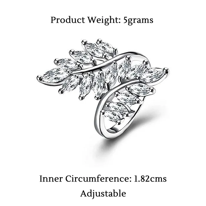 Yellow Chimes Rings for Women Eye catching White Cystal from Swarovski Collection Leaf Designed Alloy Studded Ring for Women and Girls Yellow Chimes Rings